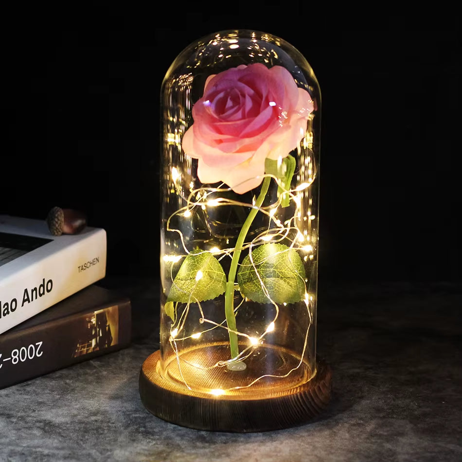 LED Enchanted Galaxy Rose Eternal 24K Gold Foil Flower with Fairy String Lights in Dome for Christmas Valentine'S Day Gift 2023