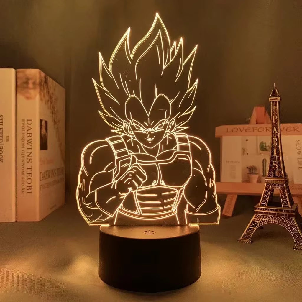 Dragon Ball Z Figure Vegeta Super Saiyan 3D Lamp LED Night Light Figure Monkey King Goku Jiren Broly Anime Table Lamp Gift